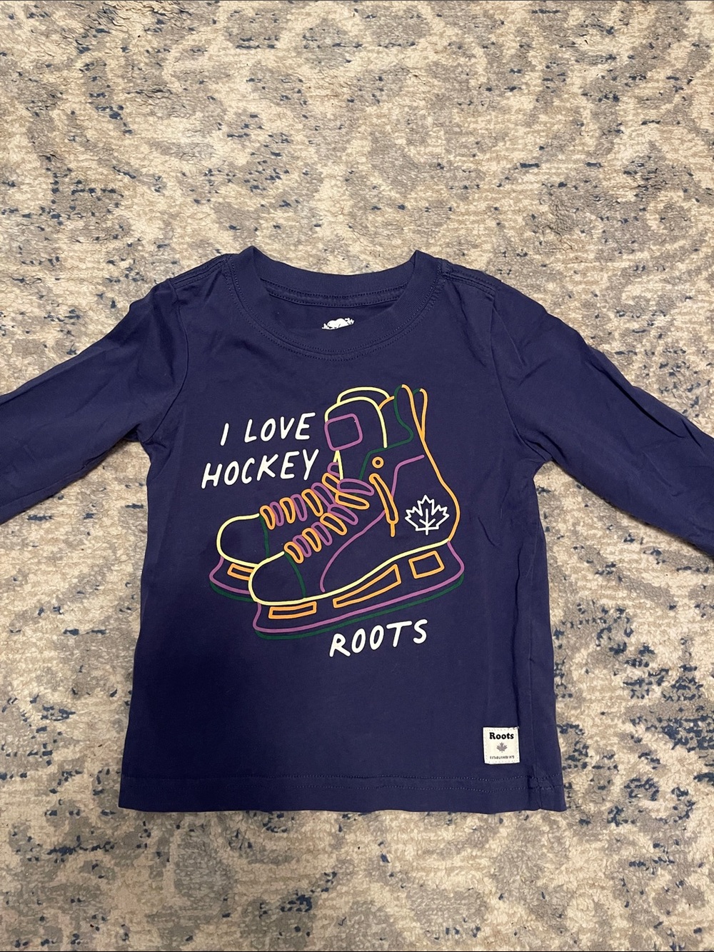 Roots Navy Long-Sleeve Tee with Colorful Hockey Skate Graphic